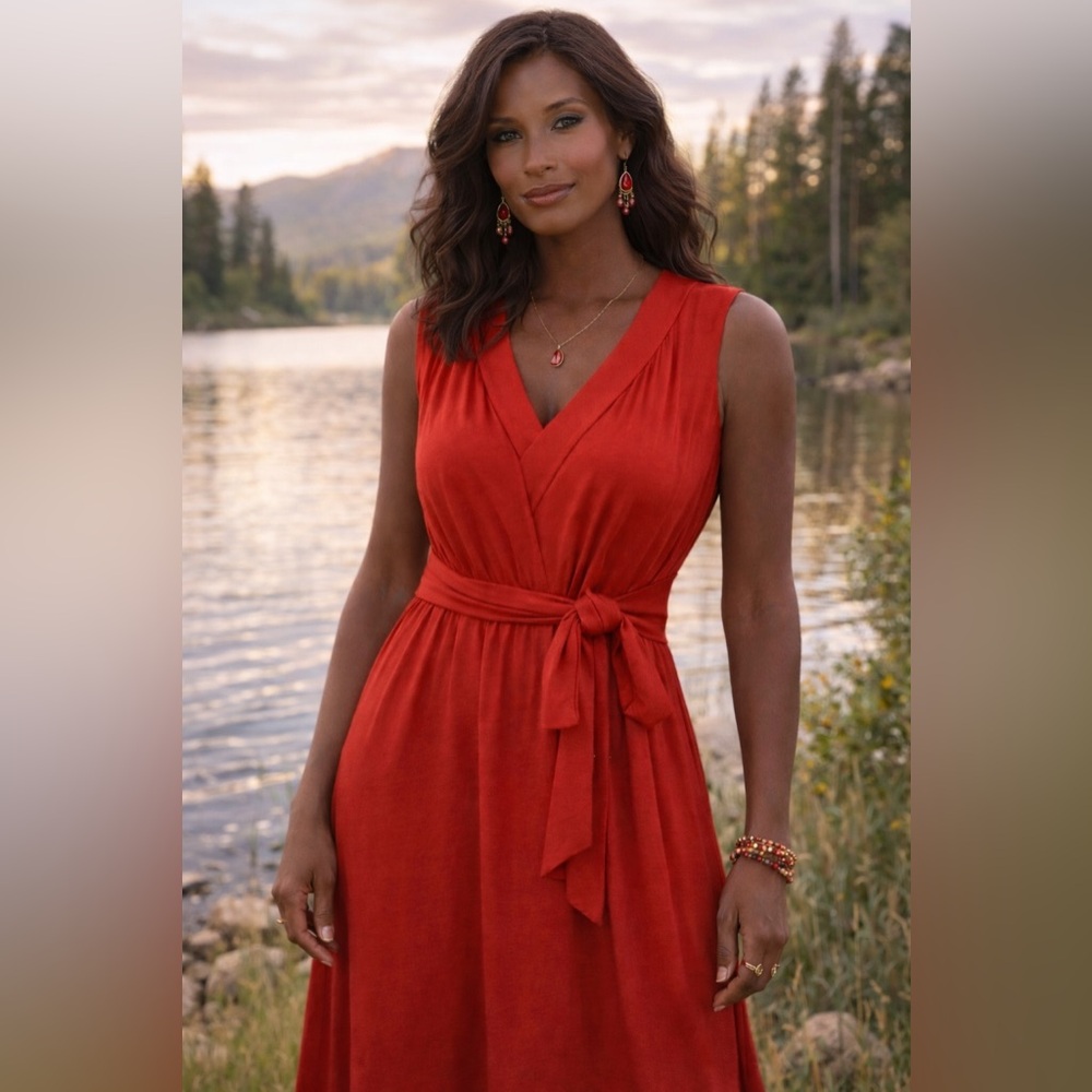 Kenneth Cole New York Red Sleeveless Midi Dress - Picture 1 of 6